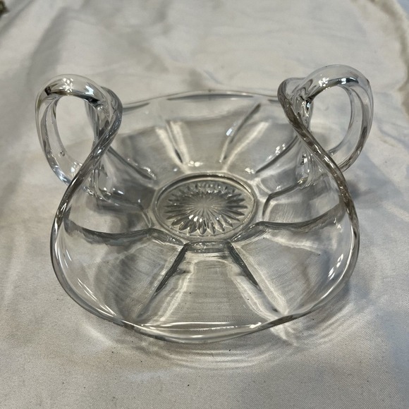 Unmarked Other - Vintage Clear Pressed Glass Bonbon Dish Double Handled Scalloped Candy Bowl 7in